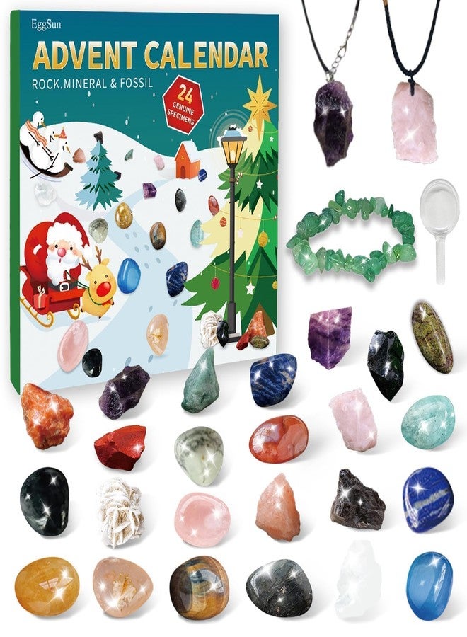 EggSun Rock Collection Advent Calendar 2025 Christmas,Advent Calendar for Kids,Minerals & Fossils with 24 Days Gemstones,Complete Gem&Fossil Collection Crystal Countdown Calendar Birthday Gift for Kids - Image 1